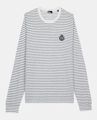 The Kooples HOMME WHITE / BLUE pull blason à rayures en laine et cachemire