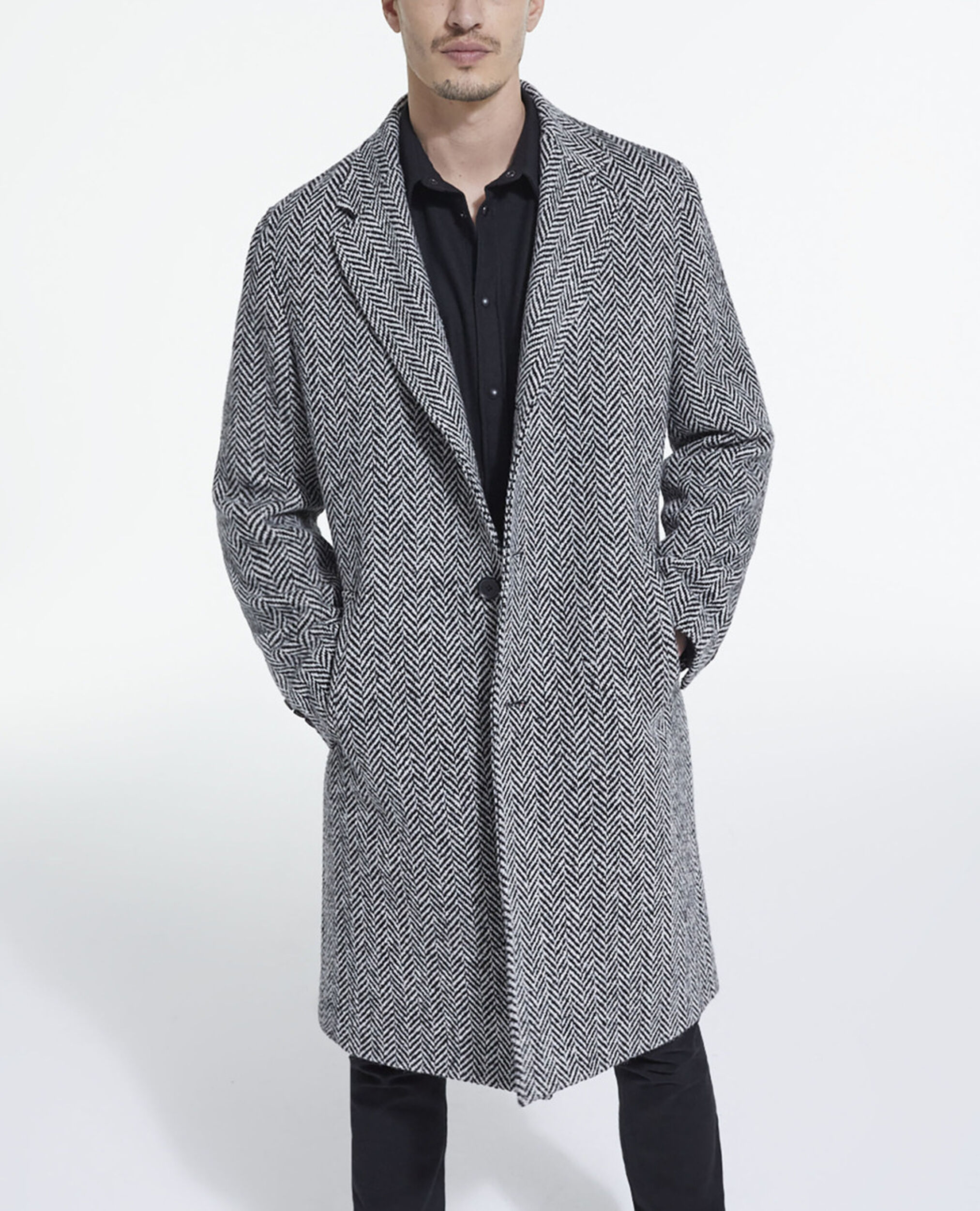 Patterned wool coat, BLACK WHITE, hi-res image number null