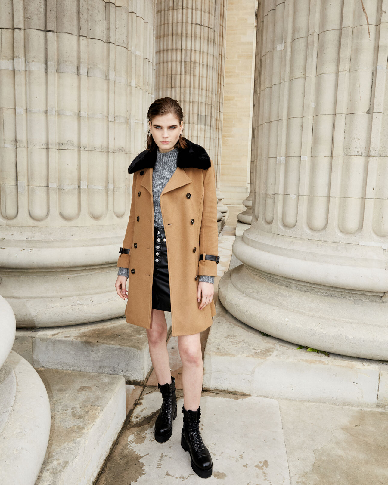 The Kooples FEMME CAMEL manteau long laine camel style trench