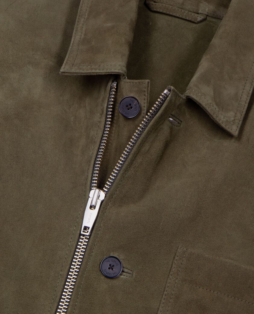 The Kooples MEN KAKI suede jacket with khaki offset zip