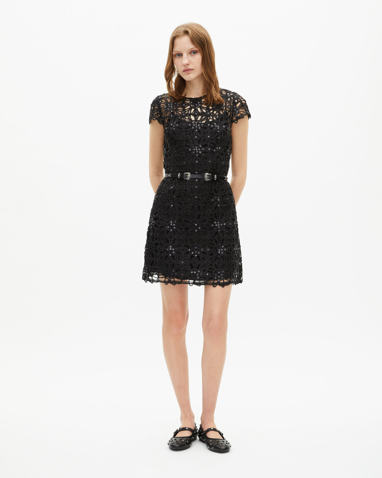 Short black guipure dress, BLACK, hi-res image number null