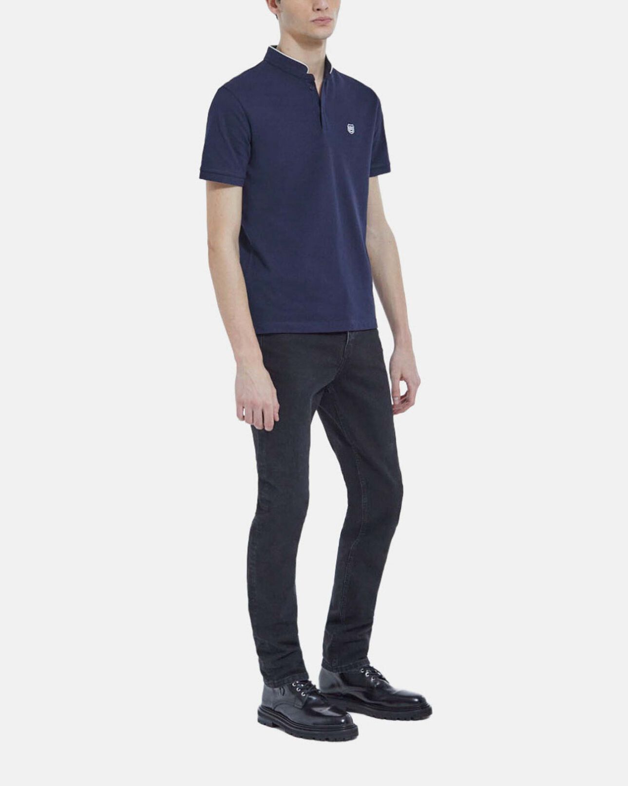 The Kooples MEN NAVY / GREY classic polo with officer collar