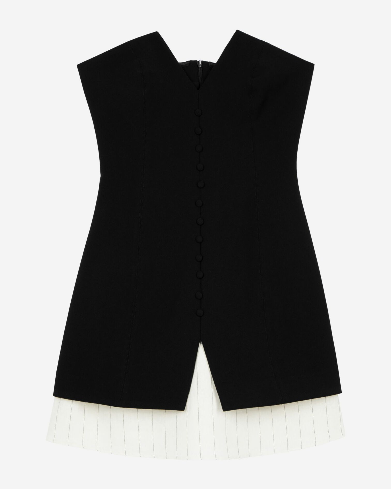 Black two-material strapless short dress, BLACK, hi-res image number null