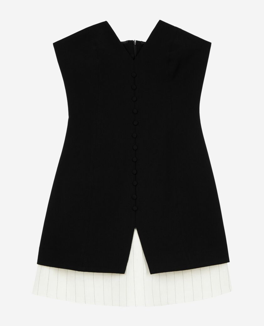The Kooples MUJER BLACK vestido corto bimateria negro sin tirantes