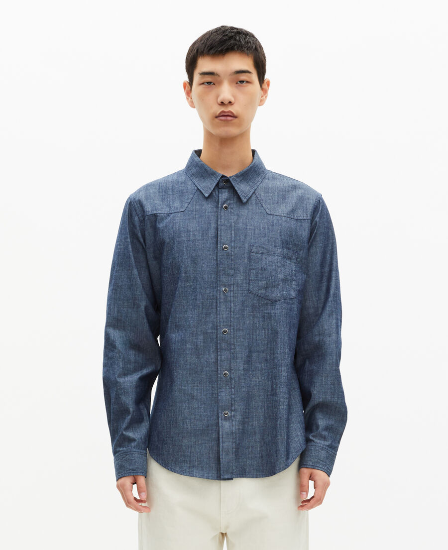 The Kooples MEN BLUE ELECTRIC blue raw denim shirt