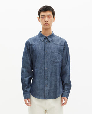 The Kooples MEN BLUE ELECTRIC blue raw denim shirt