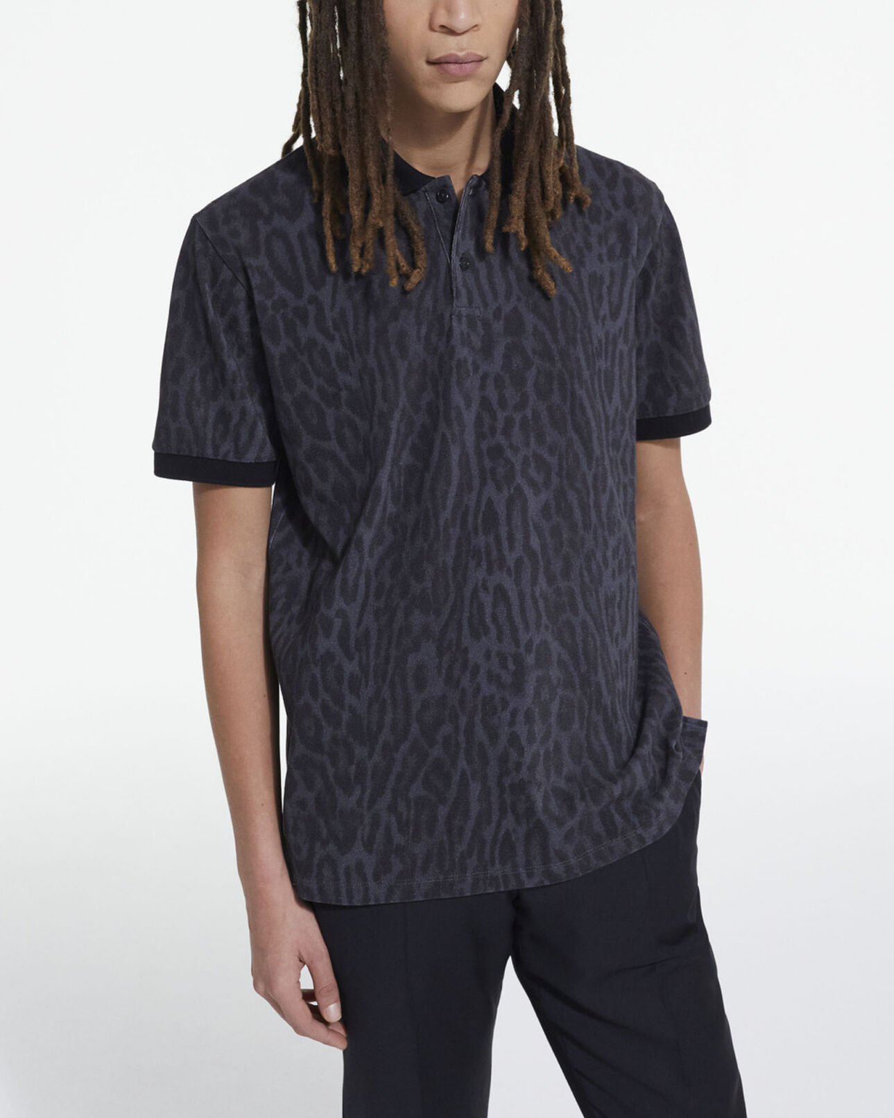 The Kooples MEN BLACK classic leopard print polo
