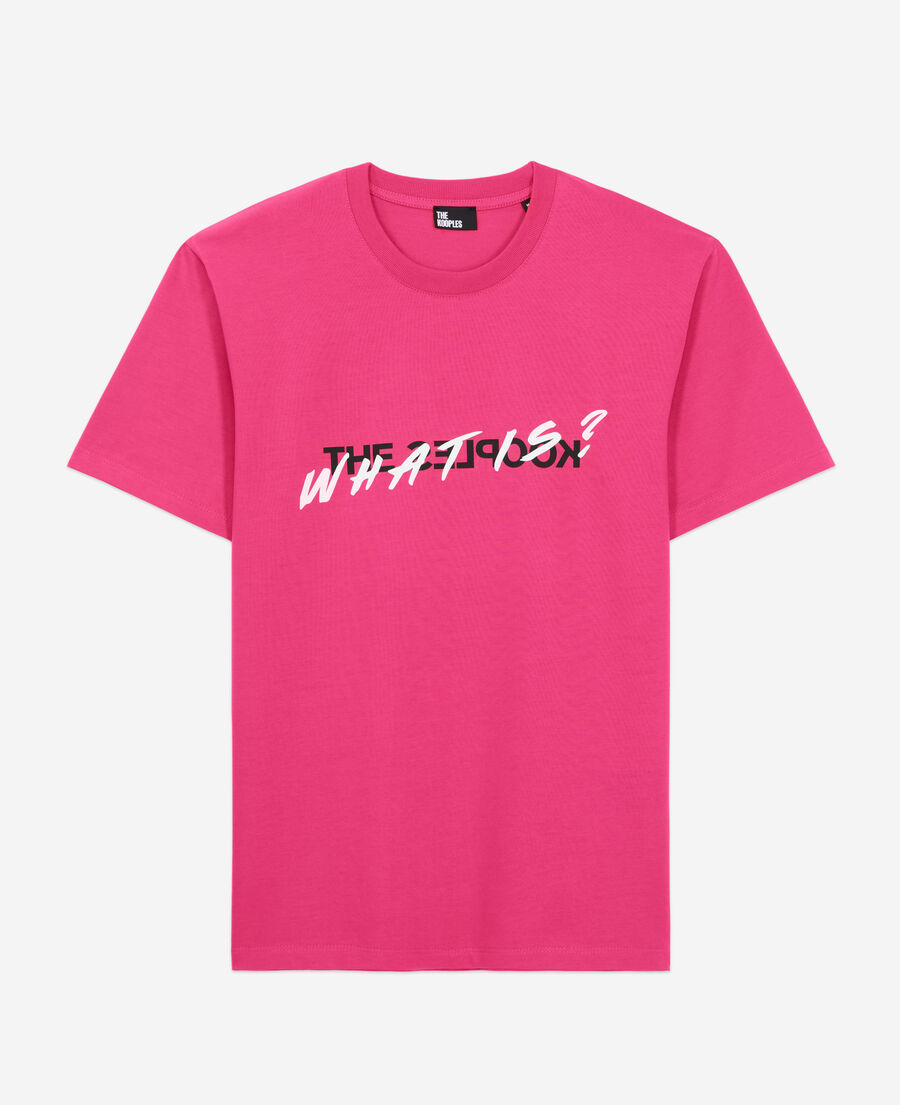 fuchsienrotes t-shirt herren „what is“