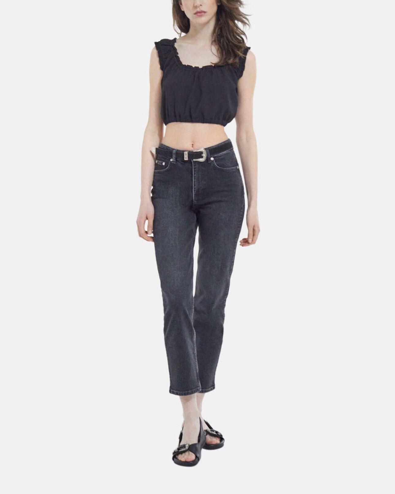 The Kooples WOMEN BLACK black crepe top with short puffed sleeves