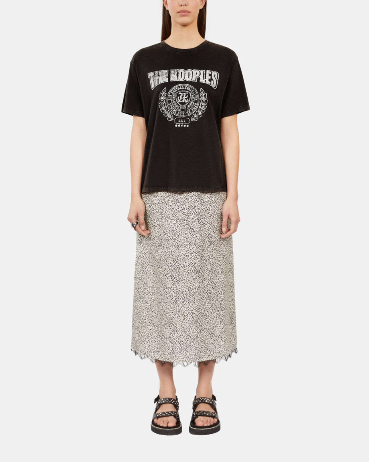 The Kooples WOMEN CARBONE carbon grey t-shirt with blazon serigraphy