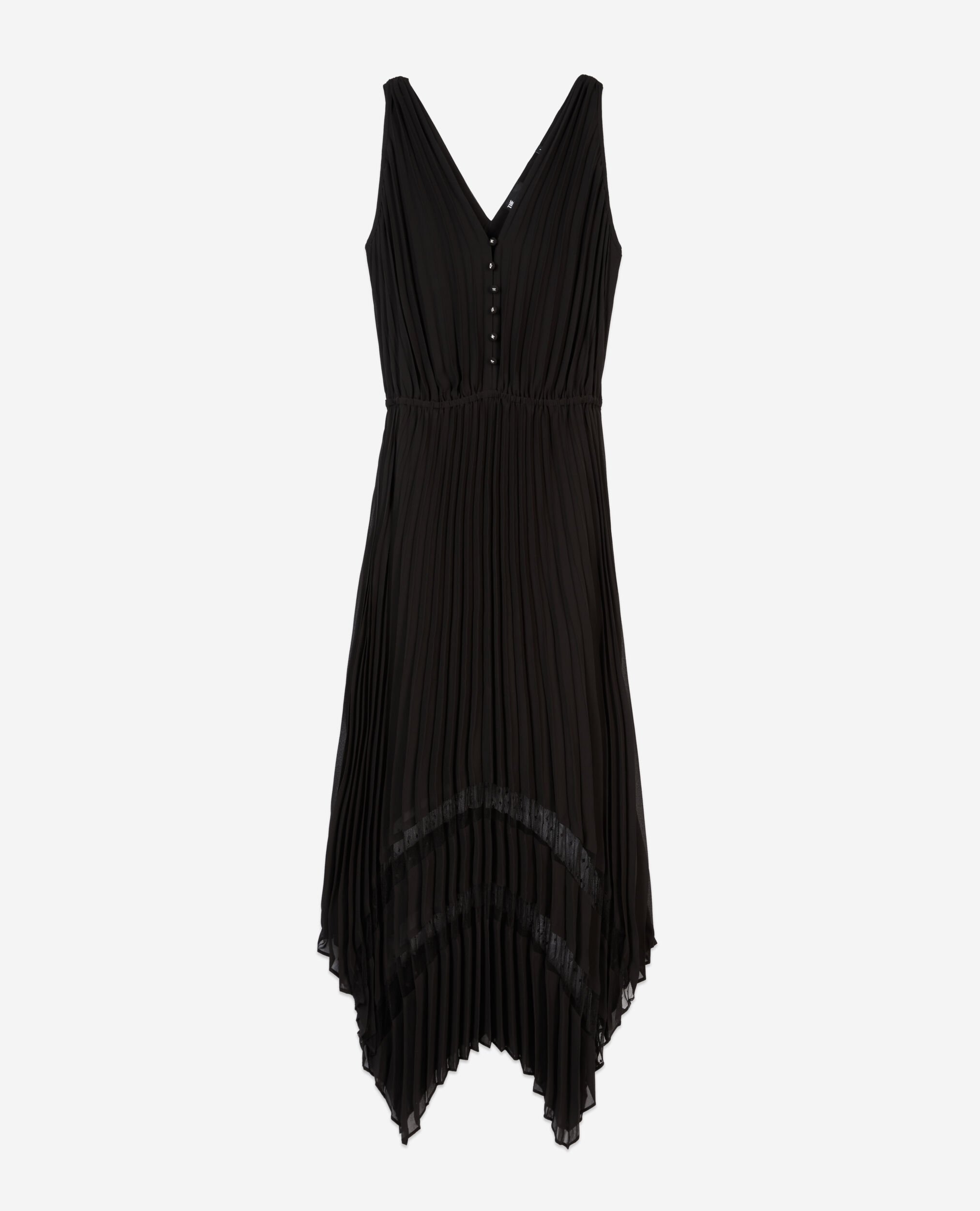 Black pleated long dress, BLACK, hi-res image number null