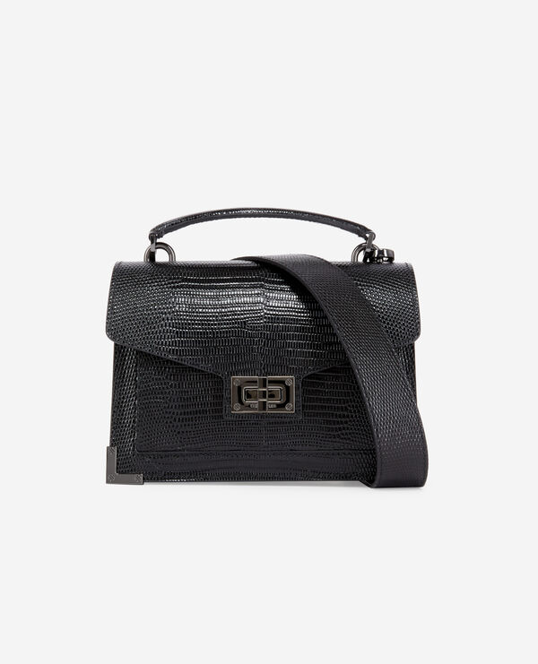 small emily bag in black lizard effect leather
