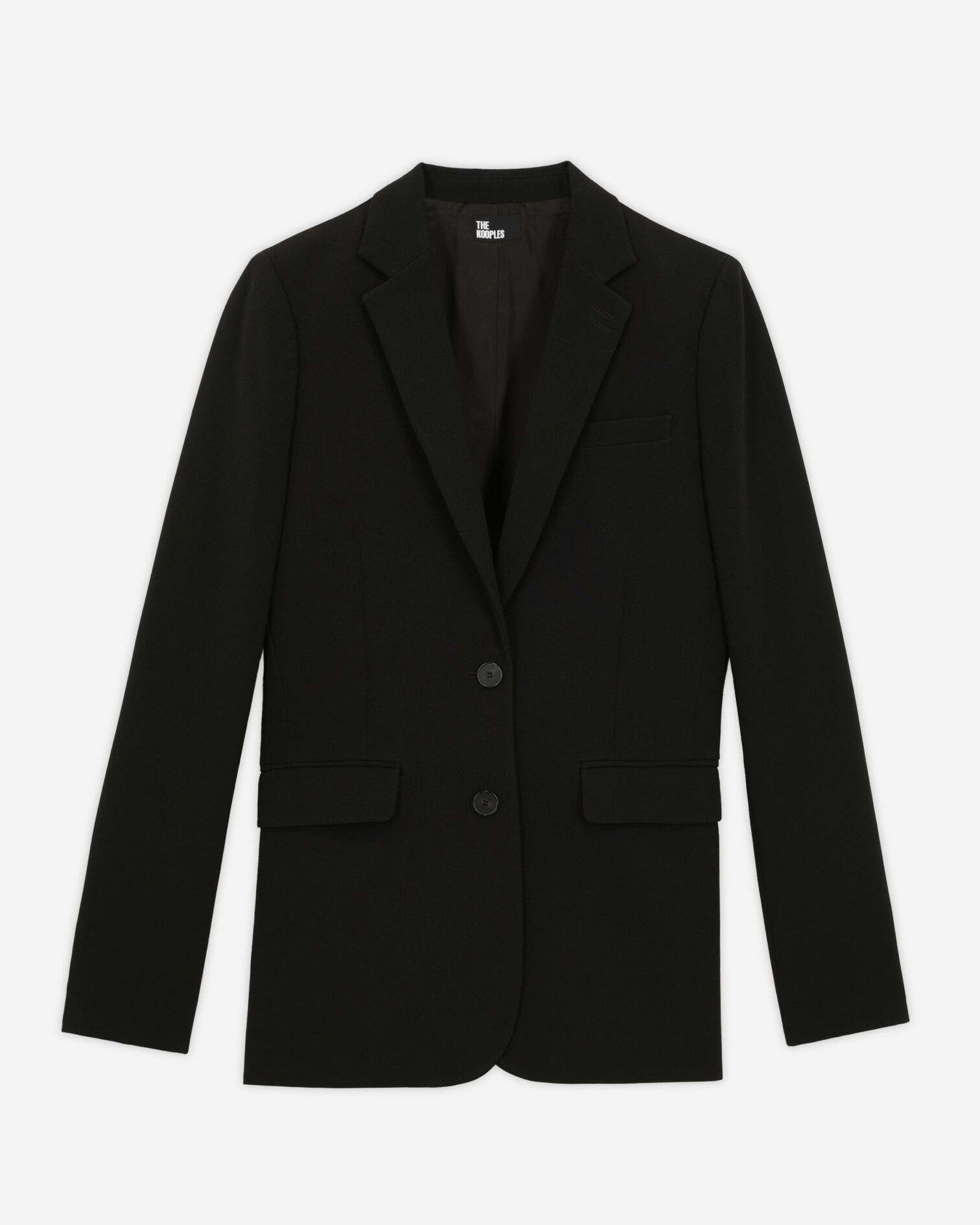 Black crêpe suit jacket straight cut, BLACK, hi-res image number null