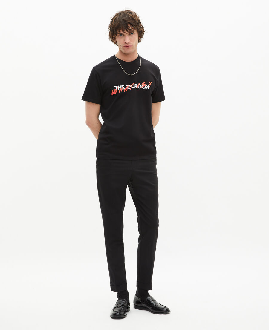 baumwoll-t-shirt schwarz mit what is-print
