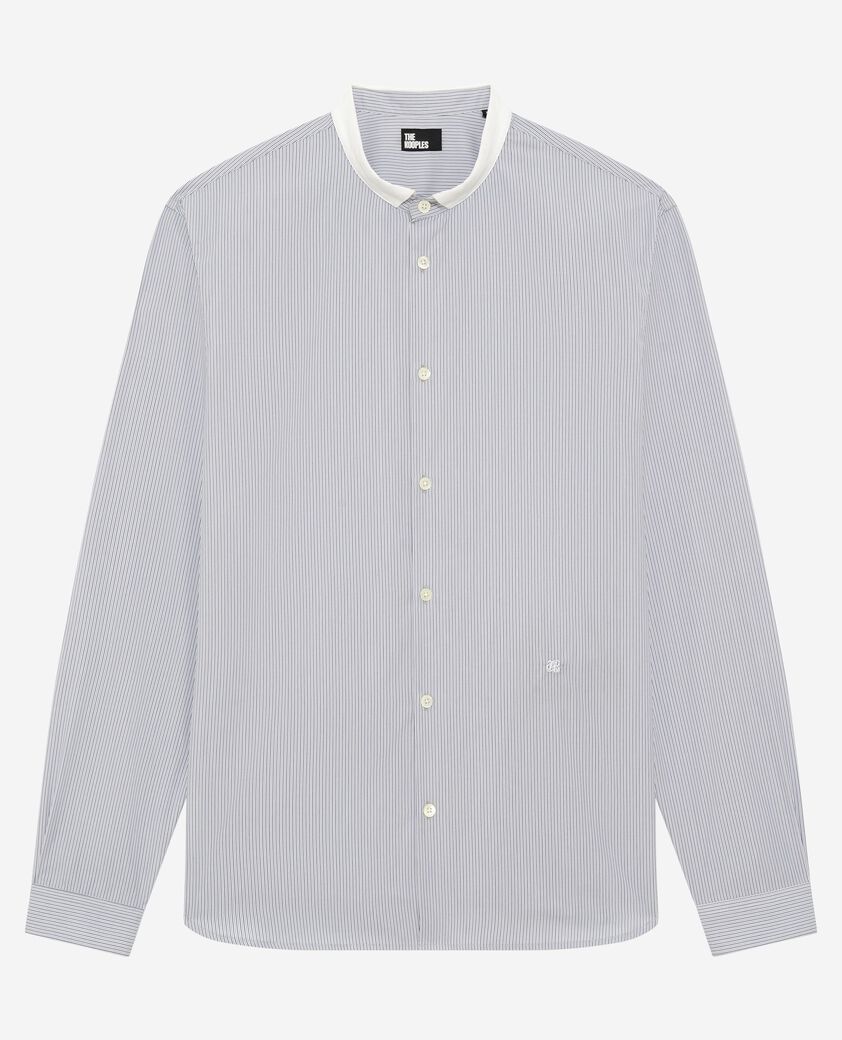 The Kooples MEN WHITE / BLUE light blue striped shirt with officer's collar