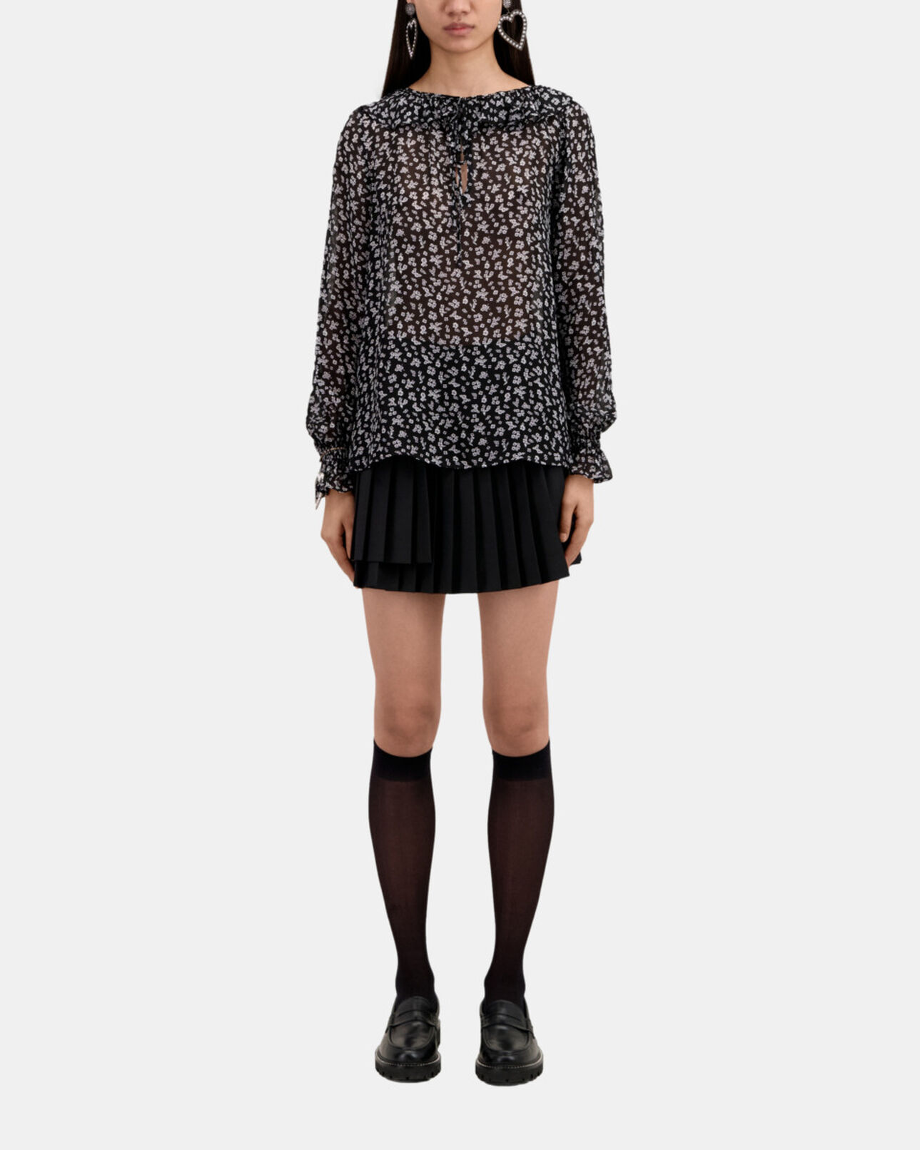 The Kooples WOMEN BLACK-ECRU printed top with ruffles