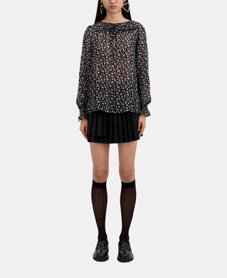 The Kooples F BLACK-ECRU printed top with ruffles