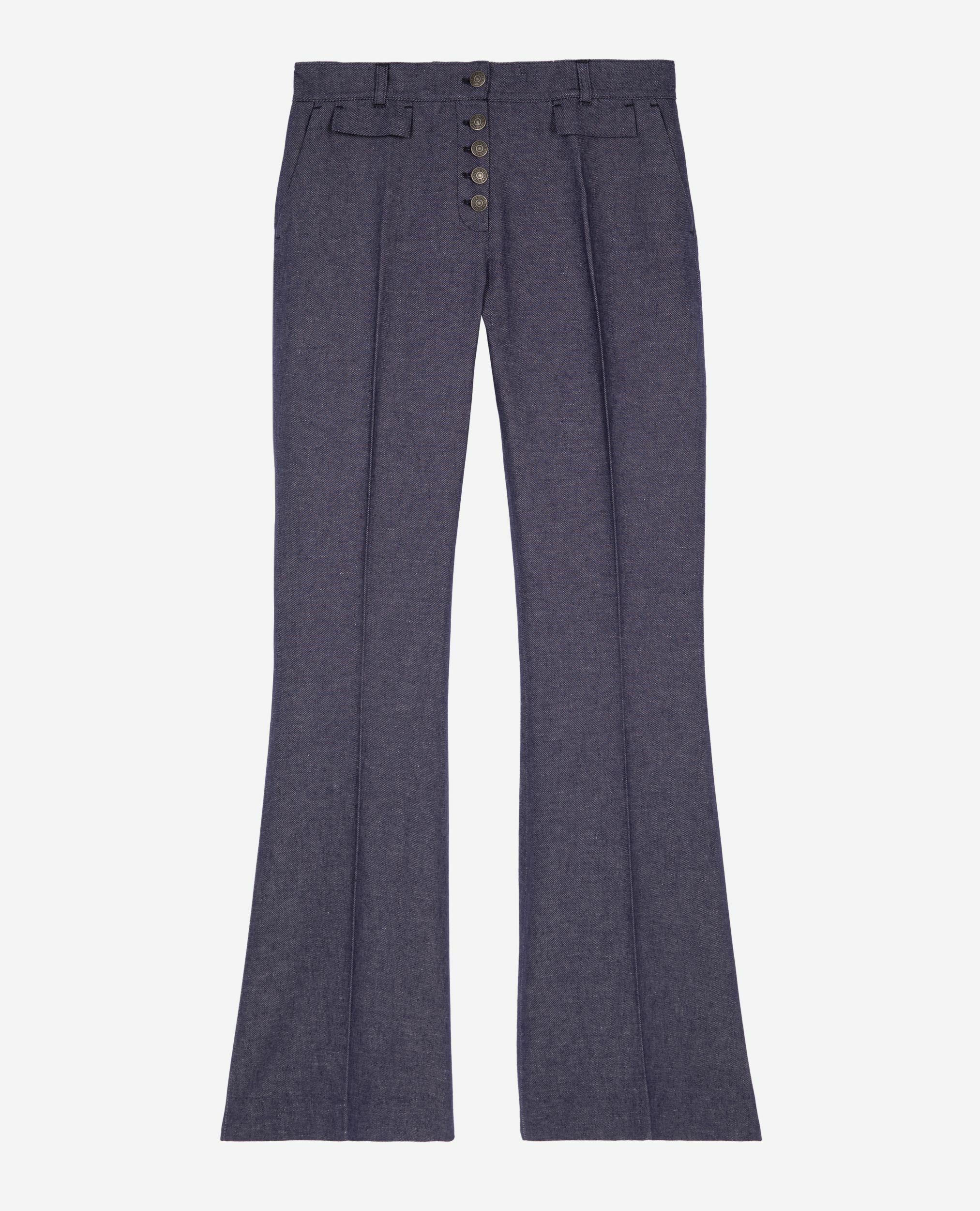 Blue cotton and linen flared pants, BLUE, hi-res image number null