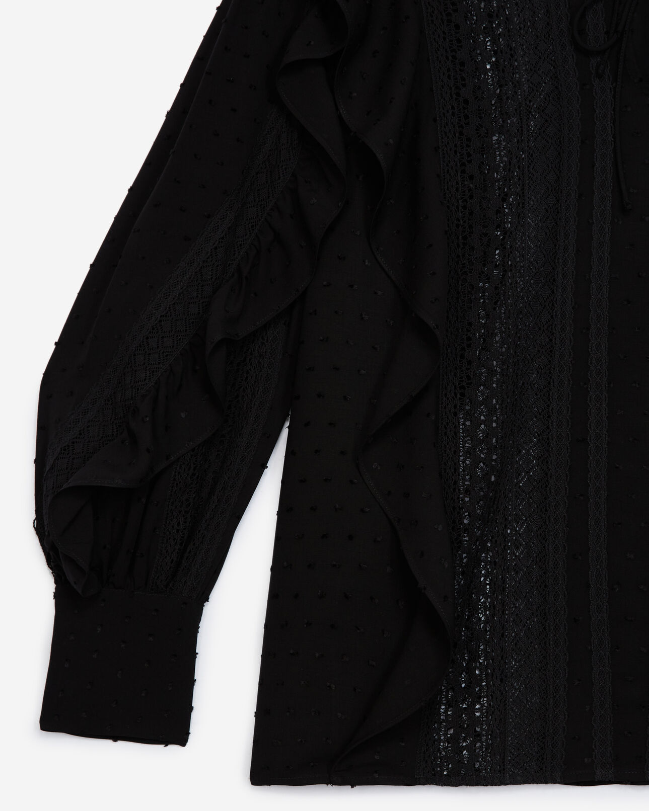 The Kooples WOMEN BLACK flowing flounced black top with lace
