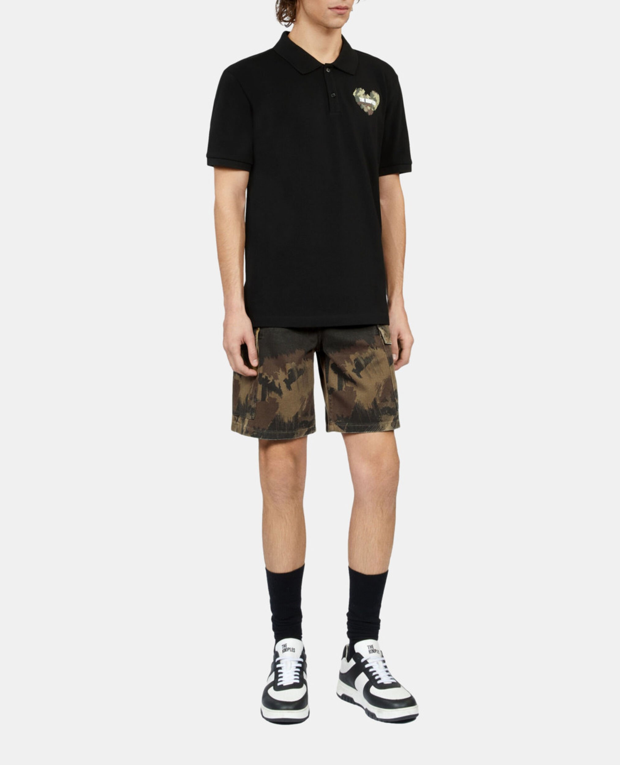 Black pique cotton polo t-shirt, BLACK, hi-res image number null