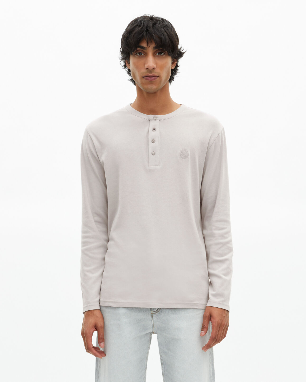 The Kooples MEN LIGHT GREY long-sleeved t-shirt with gray crest