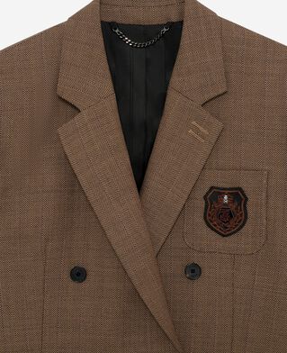 The Kooples WOMEN CAMEL double-breasted wool suit jacket with camel crest