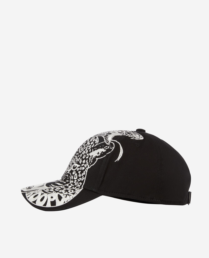 The Kooples MIXED BLACK black cap with snake leopard embroidery