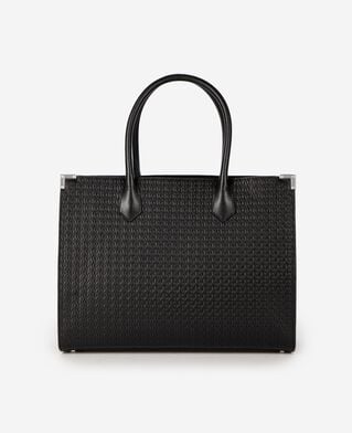 The Kooples WOMEN BLACK ming l tote bag in black woven leather