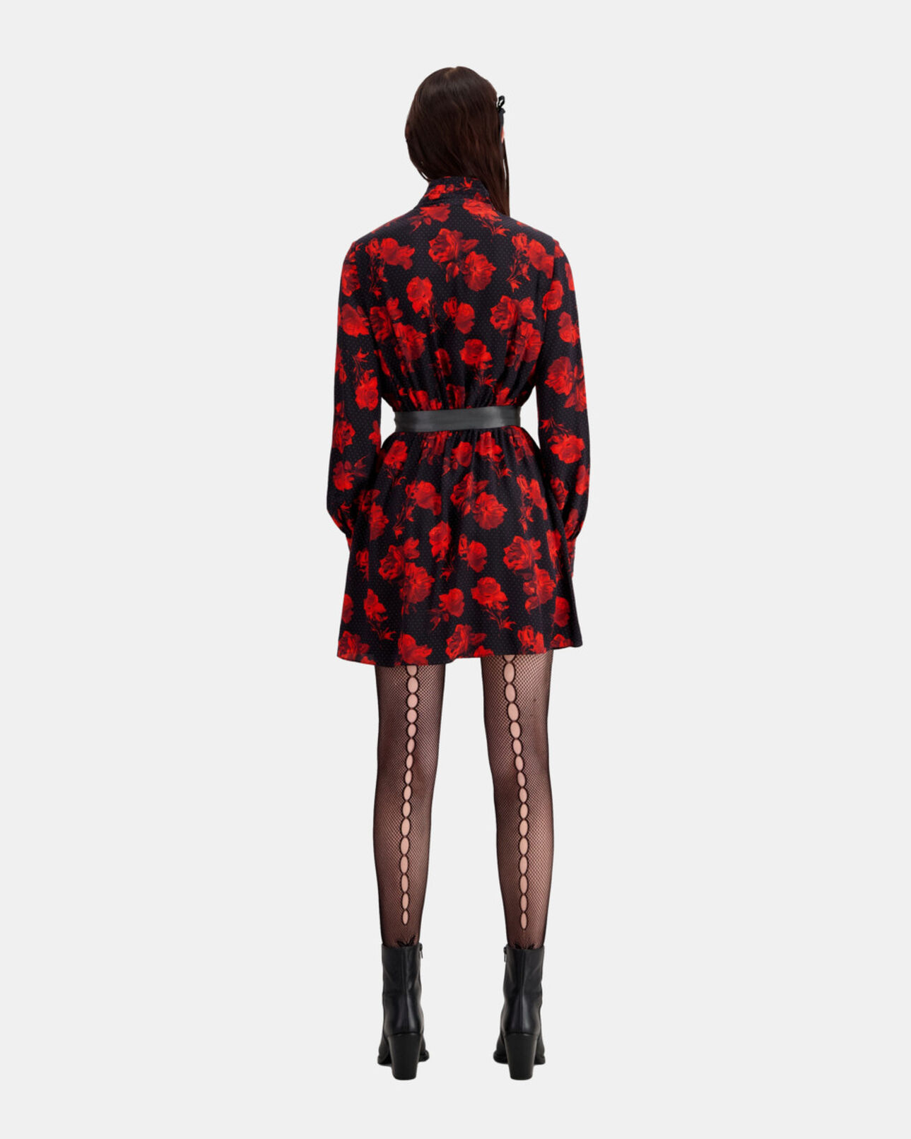 The Kooples FEMME BLACK - RED robe chemise courte imprimée en soie