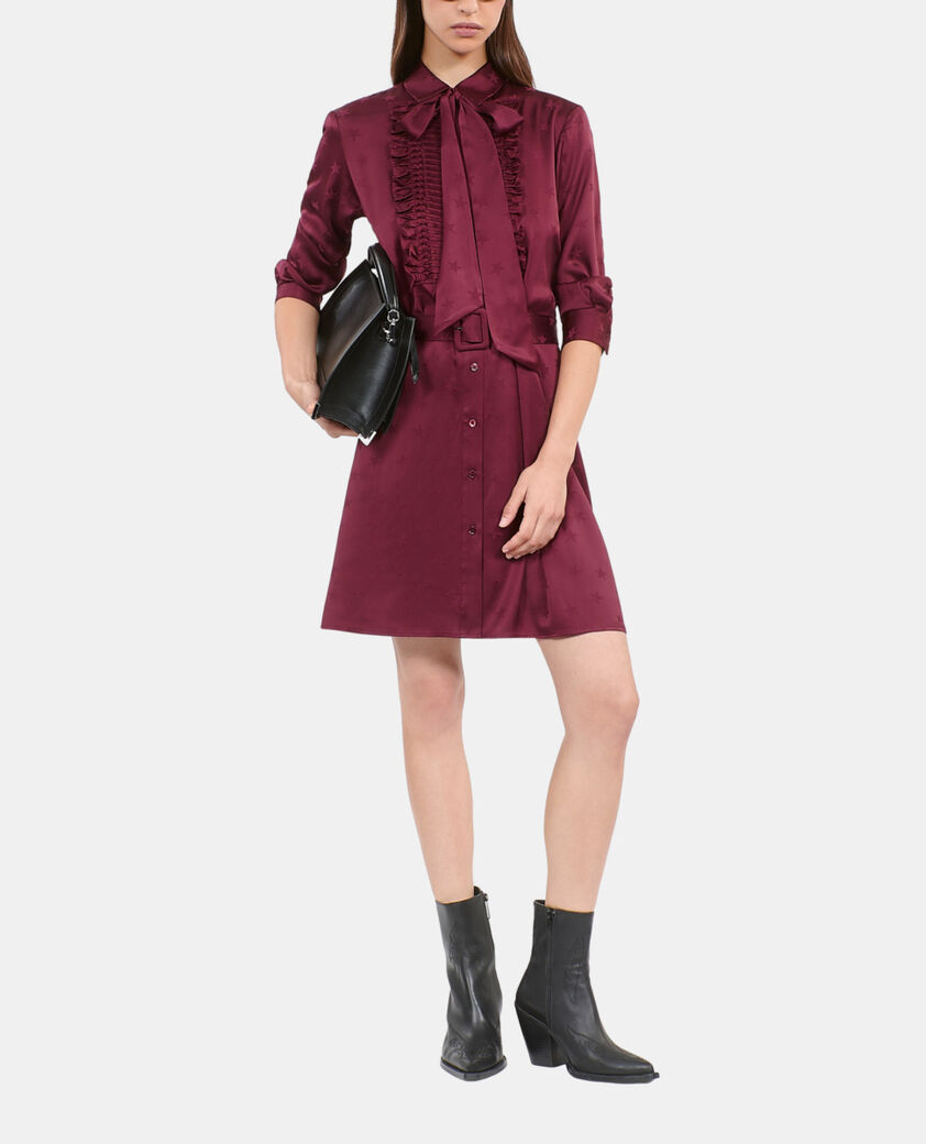 The Kooples FEMME BURGUNDY robe courte jacquard bordeaux