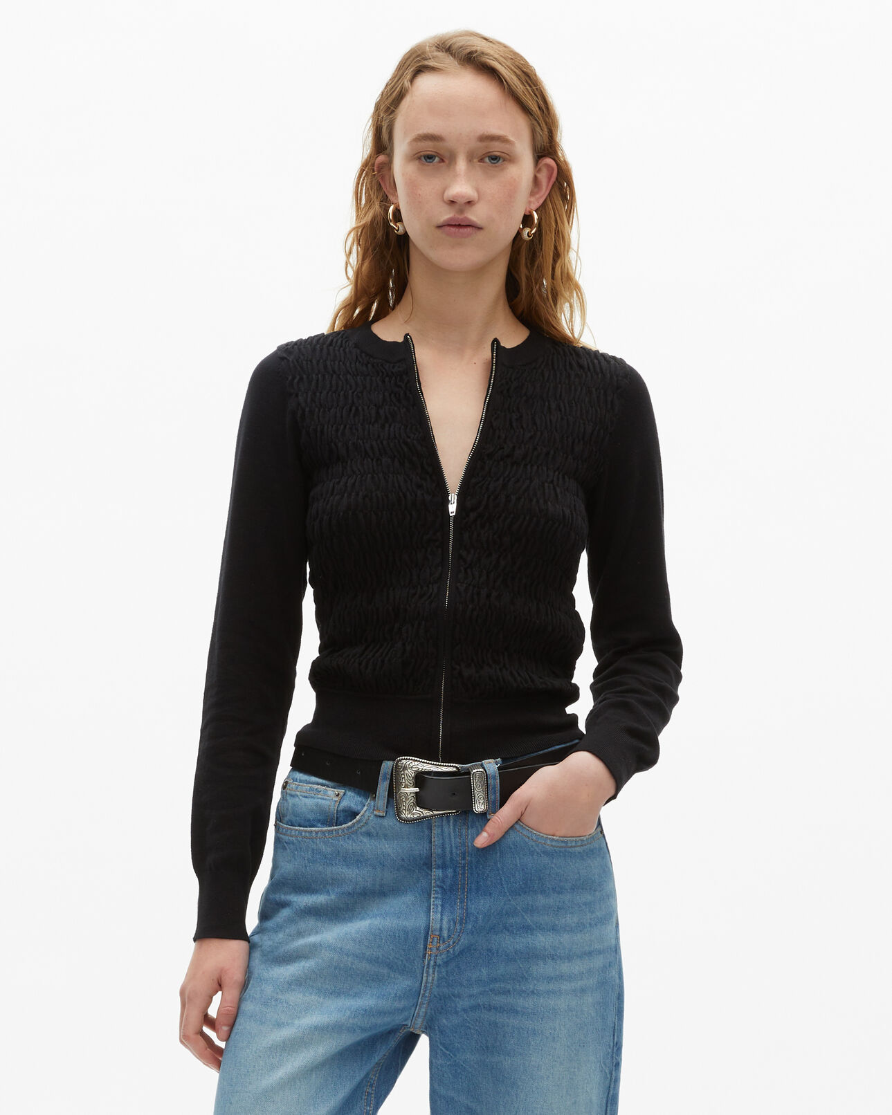 The Kooples MUJER BLACK cárdigan negro de algodón con cremallera