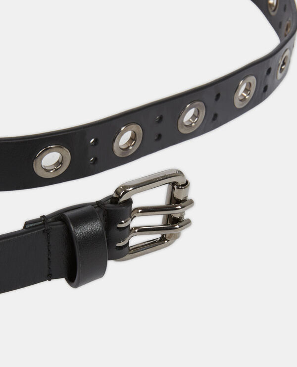 The Kooples WOMEN BLACK black leather belt
