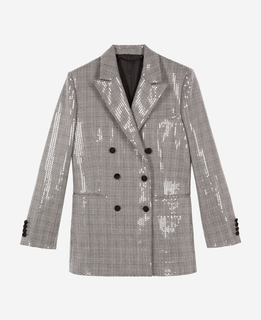 The Kooples WOMEN GREY prince of wales sequin jacket, grey