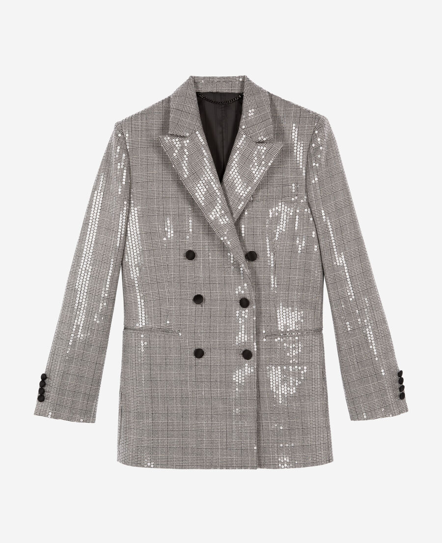 The Kooples FEMME GREY veste à sequins prince de galles grise