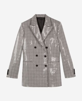 The Kooples WOMEN GREY prince of wales sequin jacket, grey