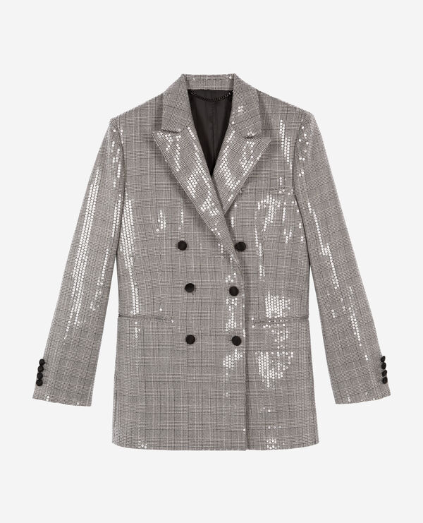 The Kooples WOMEN GREY prince of wales sequin jacket, grey