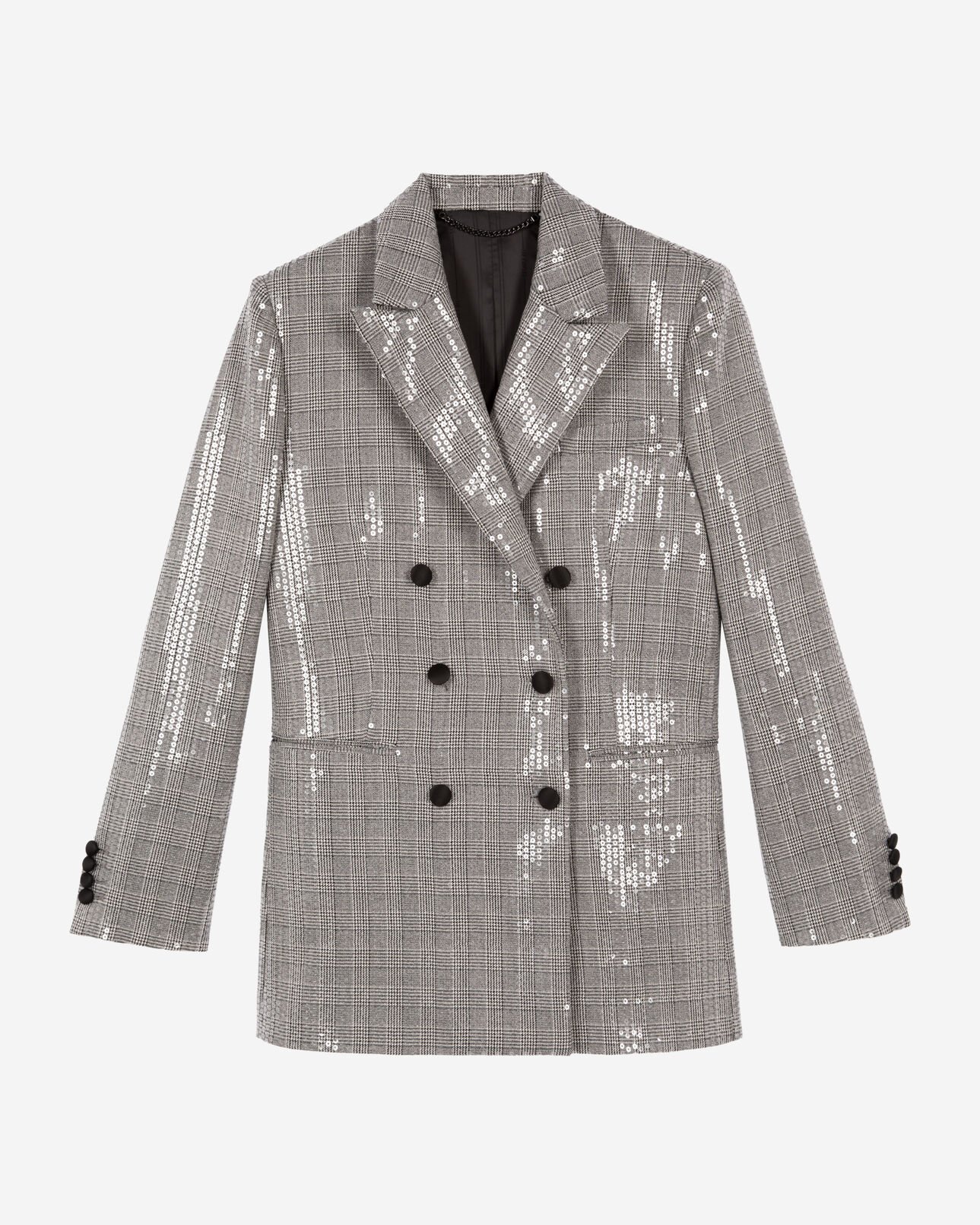 The Kooples FEMME GREY veste à sequins prince de galles grise