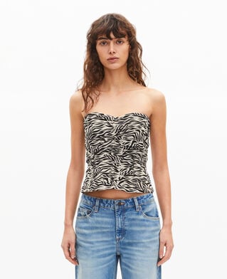 The Kooples FEMME BLACK WHITE top bustier &agrave; fronces imprim&eacute; z&egrave;bre
