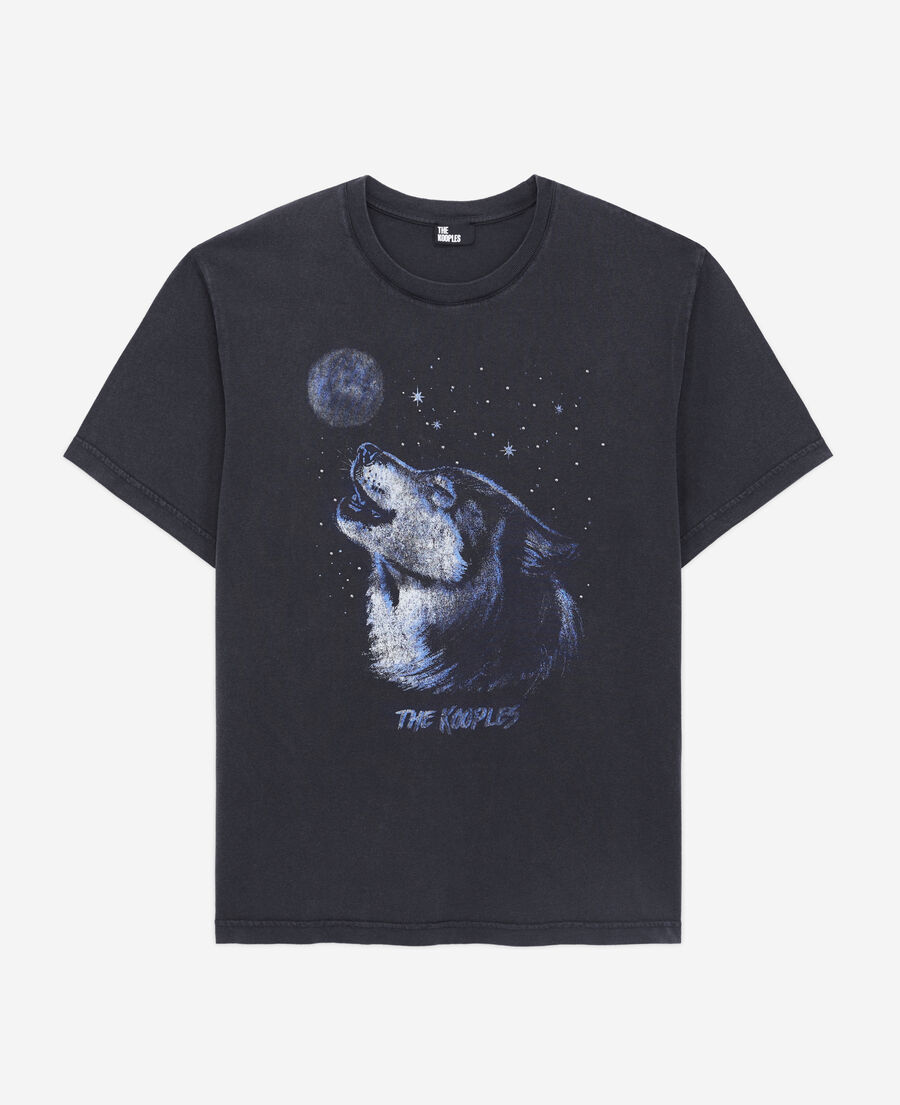 camiseta negra serigrafía wolf para mujer