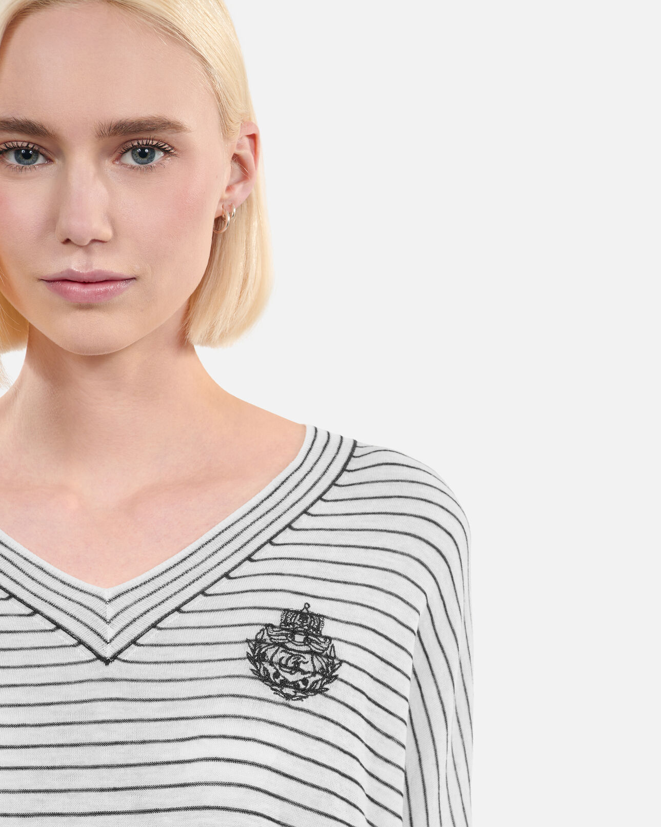 The Kooples F WHITE / BLUE blazon wool and cashmere striped sweater