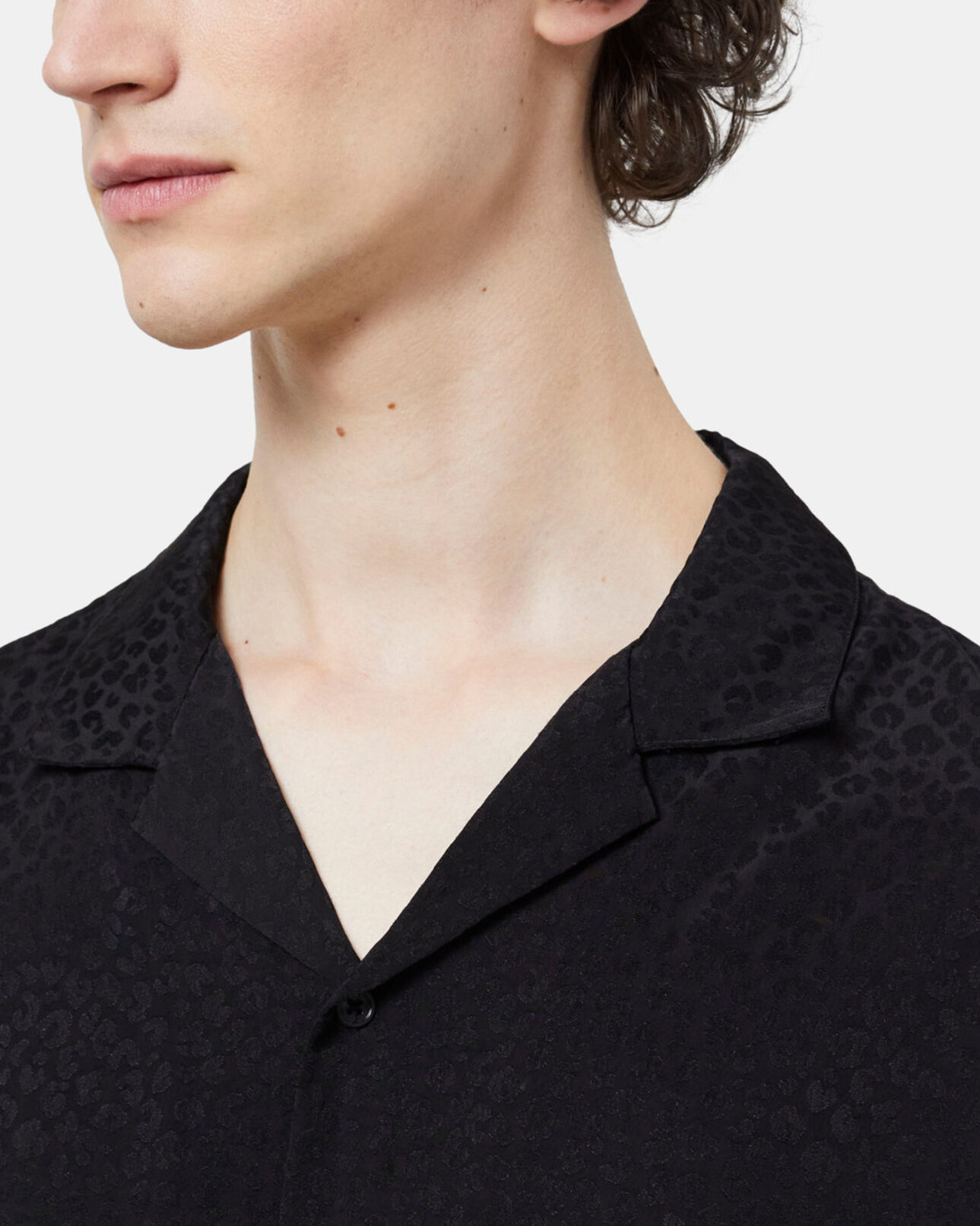The Kooples MEN BLACK leopard print shirt with hawaiian collar