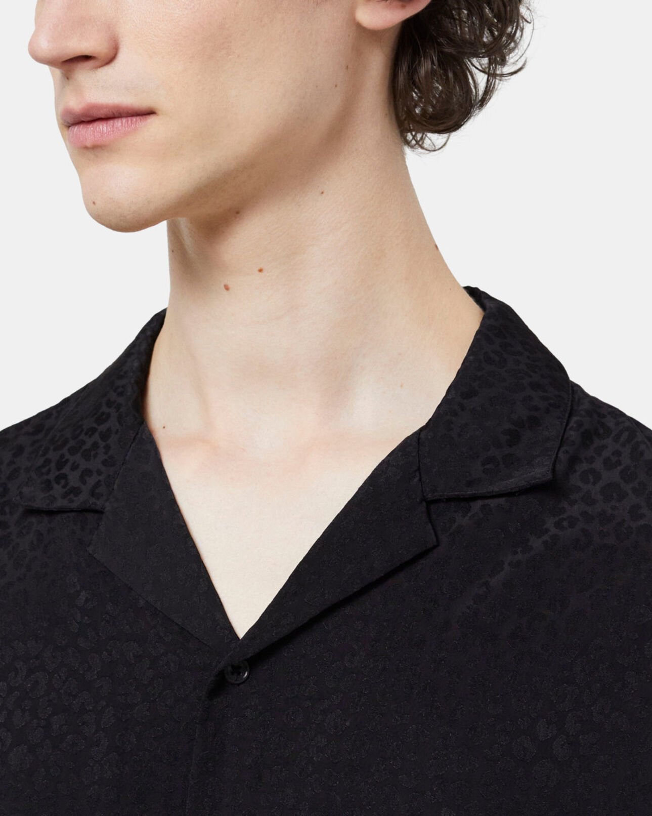 The Kooples MEN BLACK leopard print shirt with hawaiian collar