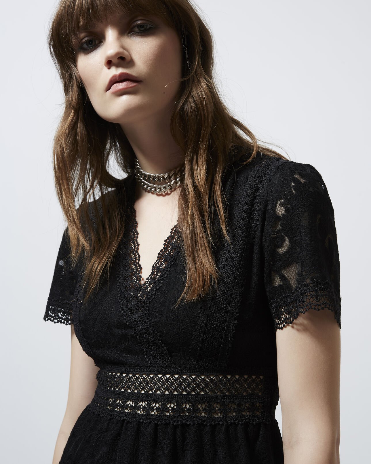 The Kooples FEMME BLACK robe longue en dentelle noire
