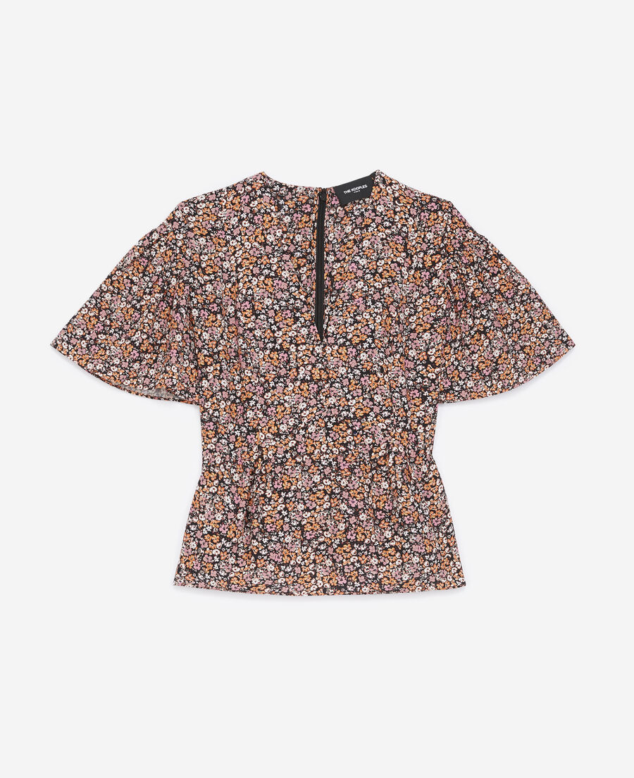 top fluide rose imprimé fleuri volants