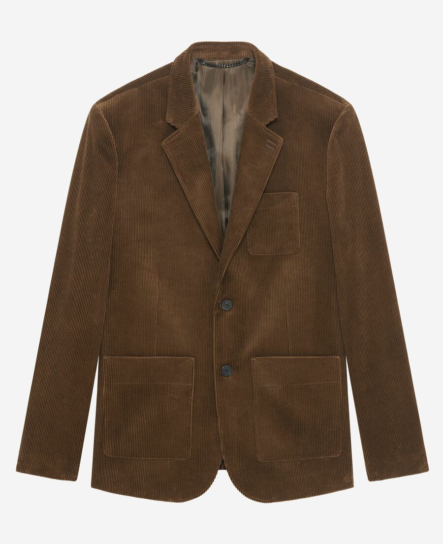 The Kooples HOMME CARAMEL veste de costume en velours côtelé marron