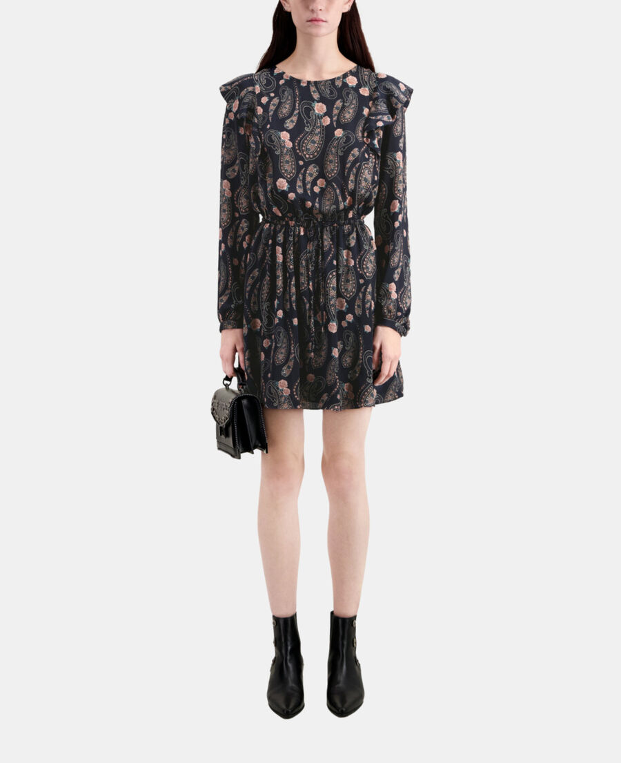 short printed dress with ruffles