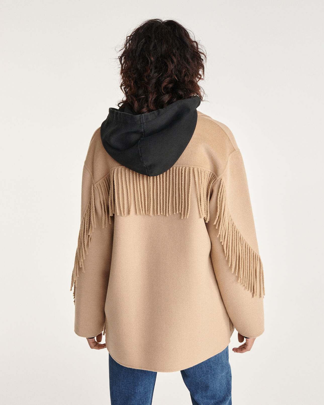 The Kooples WOMEN CAMEL camel wool jacket with western fringing