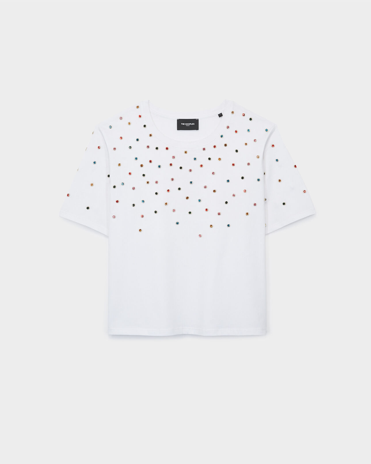 The Kooples MUJER WHITE camiseta blanca de algodón con strass multicolores