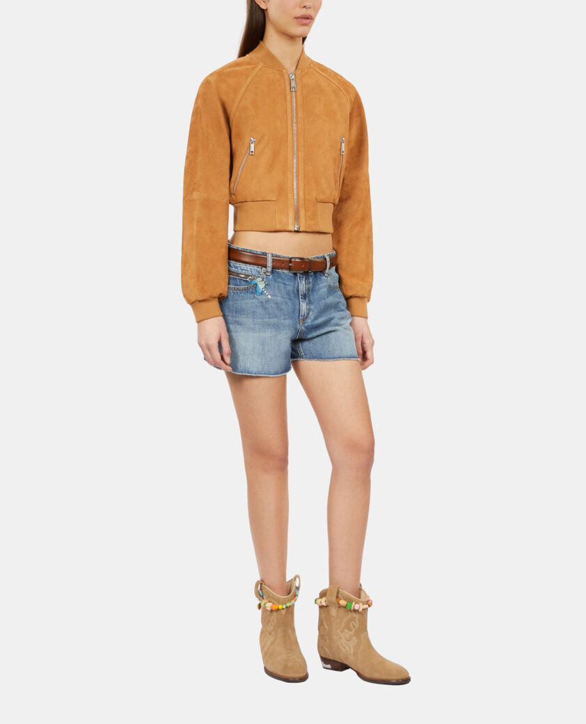 The Kooples FEMME CAMEL blouson en cuir suède camel