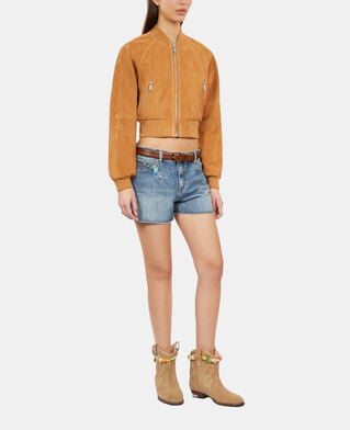 The Kooples FEMME CAMEL blouson en cuir suède camel